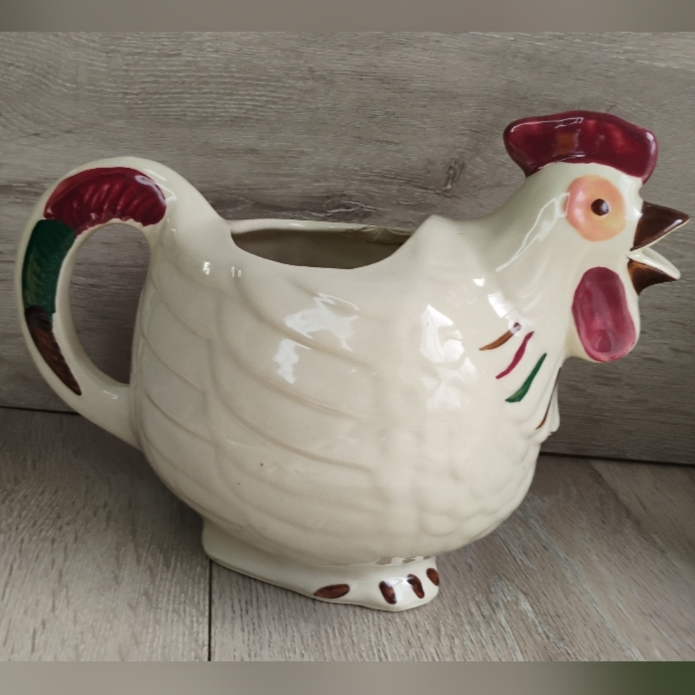 1940's Shawnee Glazed Pottery Rooster Pitcher Tea Patented Chanticleer U.S.A.